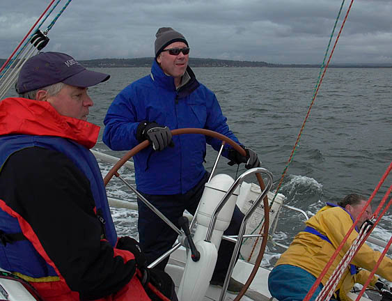 Rod driving on the spinaker reach.