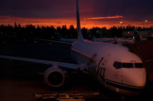 Airplane at sunrise